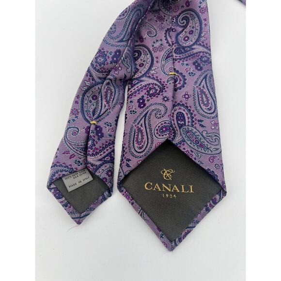 Canali Purple Paisley 100% Silk Men’s Neck Tie Made In Italy - Picture 2 of 4